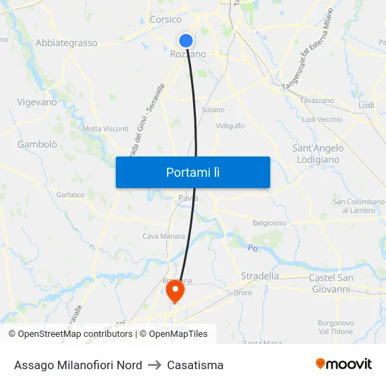 Assago Milanofiori Nord to Casatisma map