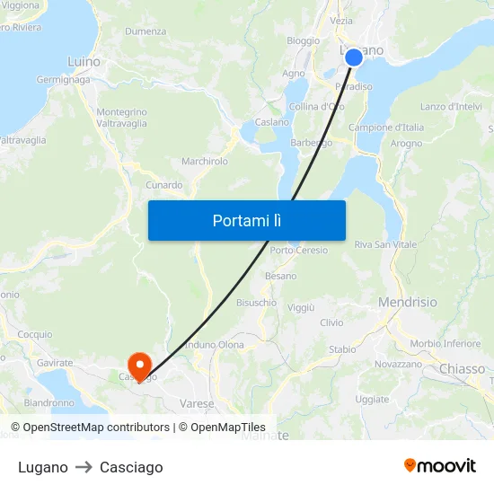 Lugano to Casciago map