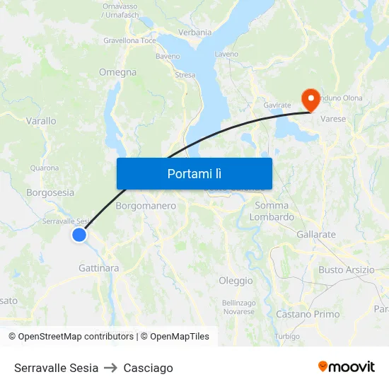Serravalle Sesia to Casciago map