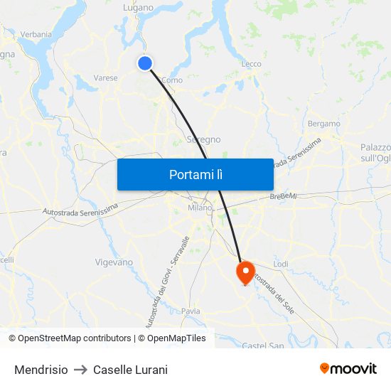Mendrisio to Caselle Lurani map