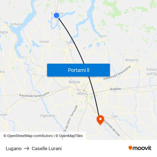 Lugano to Caselle Lurani map