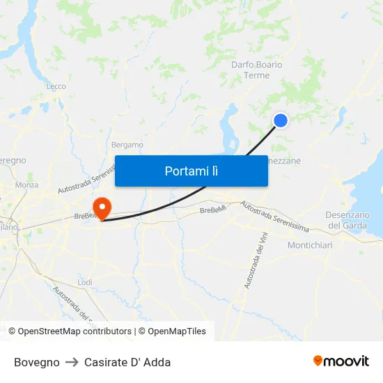 Bovegno to Casirate D' Adda map