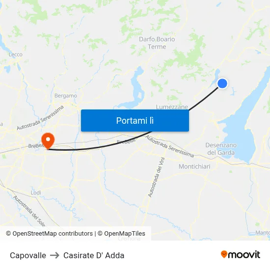 Capovalle to Casirate D' Adda map
