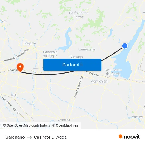 Gargnano to Casirate D' Adda map