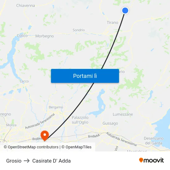 Grosio to Casirate D' Adda map