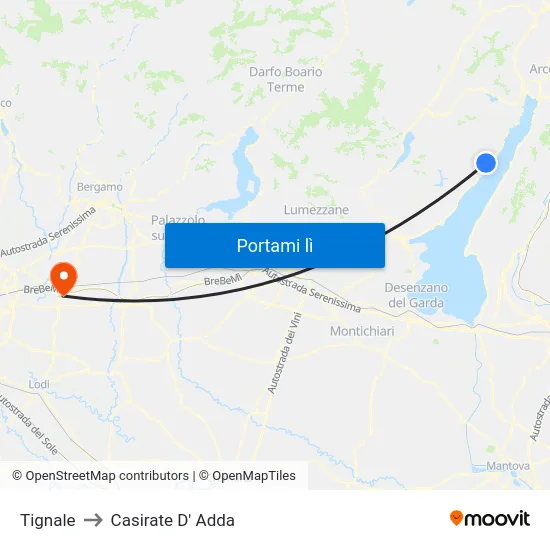 Tignale to Casirate D' Adda map