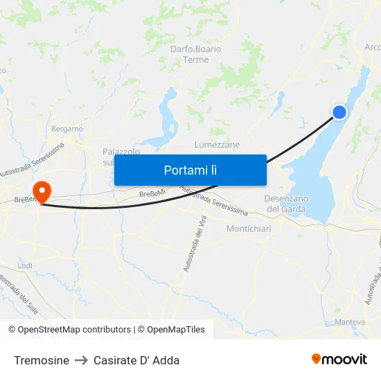 Tremosine to Casirate D' Adda map