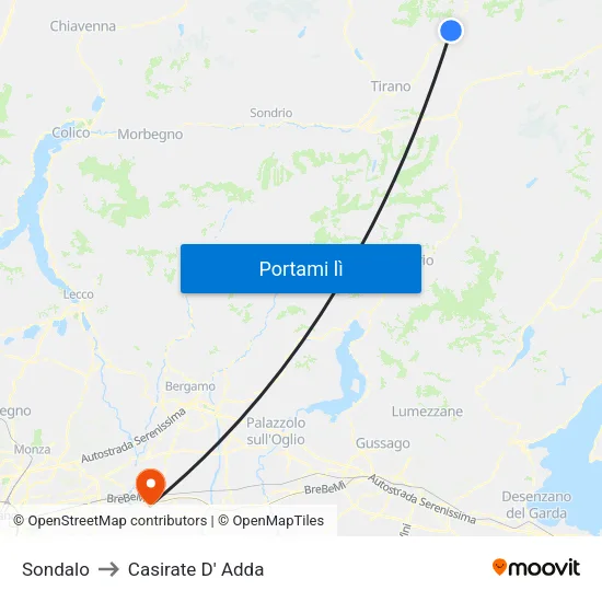 Sondalo to Casirate D' Adda map