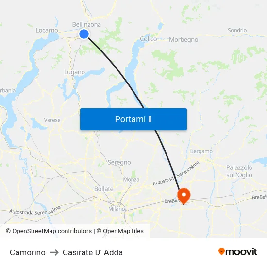 Camorino to Casirate D' Adda map