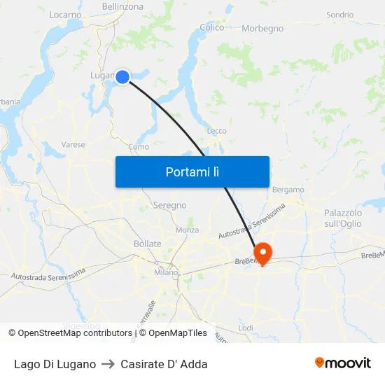 Lago Di Lugano to Casirate D' Adda map