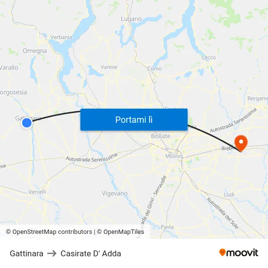 Gattinara to Casirate D' Adda map