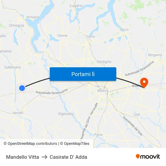 Mandello Vitta to Casirate D' Adda map