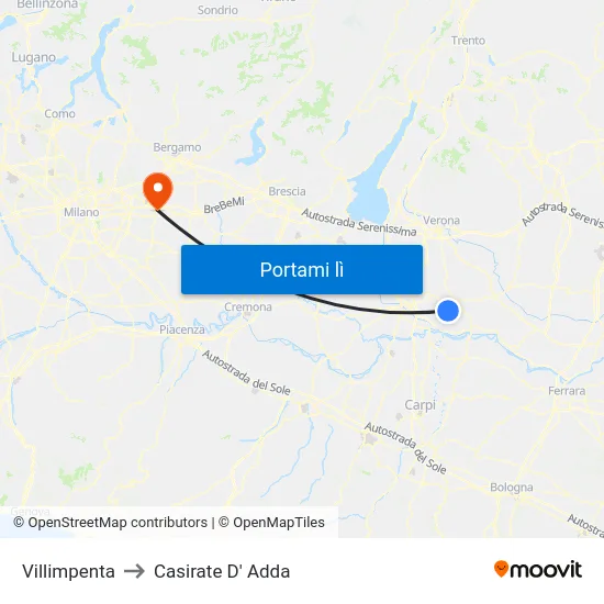 Villimpenta to Casirate D' Adda map