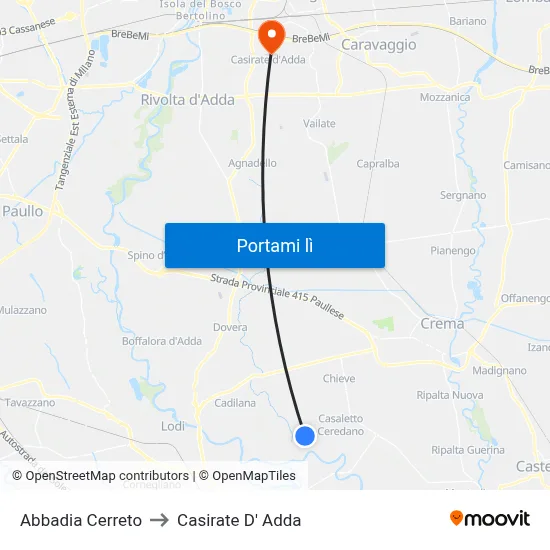 Abbadia Cerreto to Casirate D' Adda map