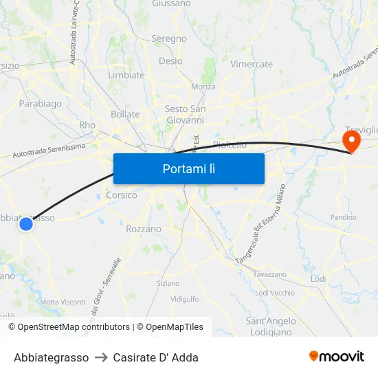 Abbiategrasso to Casirate D' Adda map
