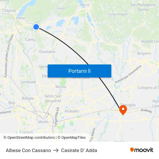 Albese Con Cassano to Casirate D' Adda map