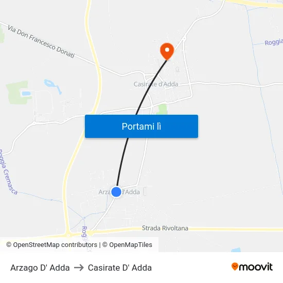 Arzago D' Adda to Casirate D' Adda map
