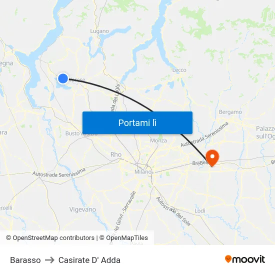 Barasso to Casirate D' Adda map