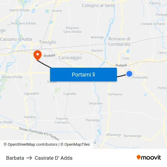 Barbata to Casirate D' Adda map