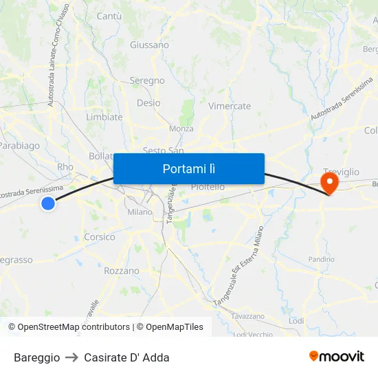 Bareggio to Casirate D' Adda map