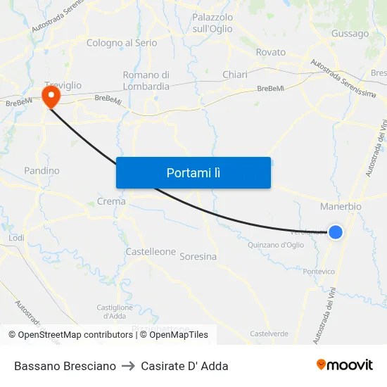 Bassano Bresciano to Casirate D' Adda map