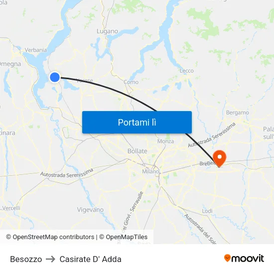 Besozzo to Casirate D' Adda map