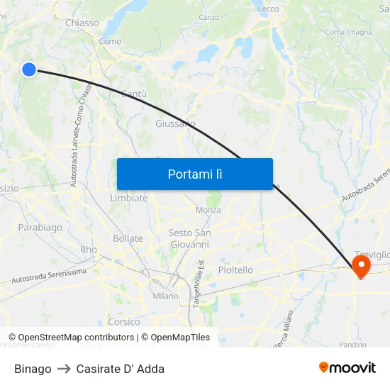 Binago to Casirate D' Adda map