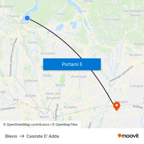 Blevio to Casirate D' Adda map