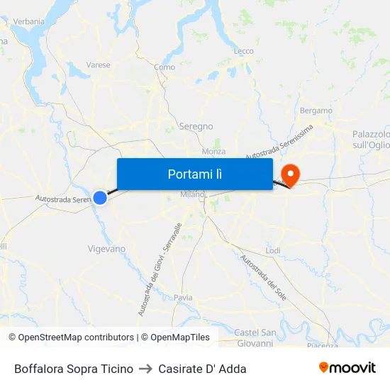 Boffalora Sopra Ticino to Casirate D' Adda map