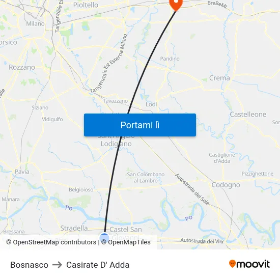 Bosnasco to Casirate D' Adda map