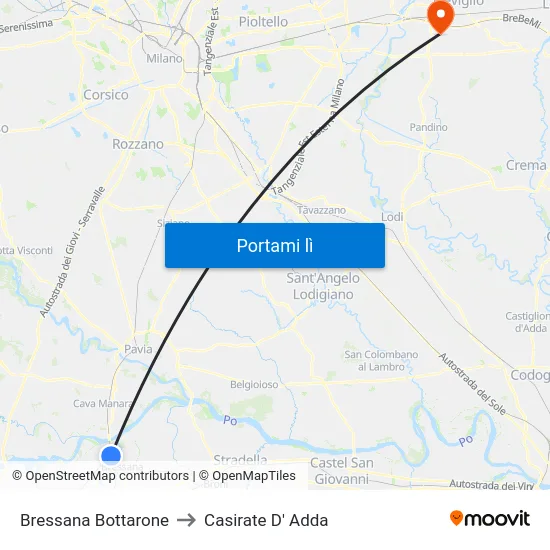 Bressana Bottarone to Casirate D' Adda map