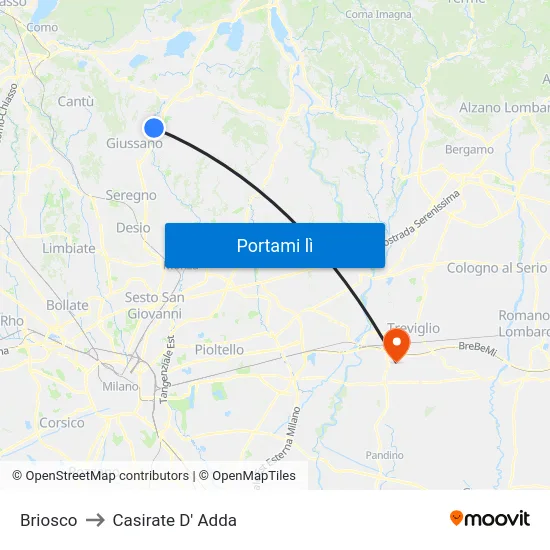 Briosco to Casirate D' Adda map