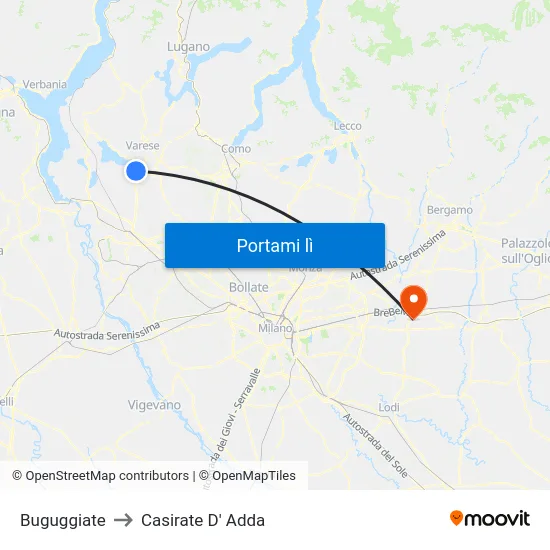 Buguggiate to Casirate D' Adda map