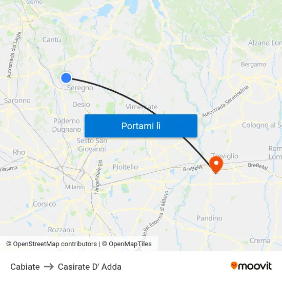 Cabiate to Casirate D' Adda map