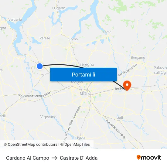 Cardano Al Campo to Casirate D' Adda map