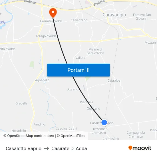 Casaletto Vaprio to Casirate D' Adda map