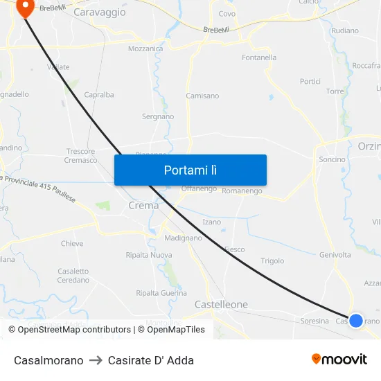 Casalmorano to Casirate D' Adda map