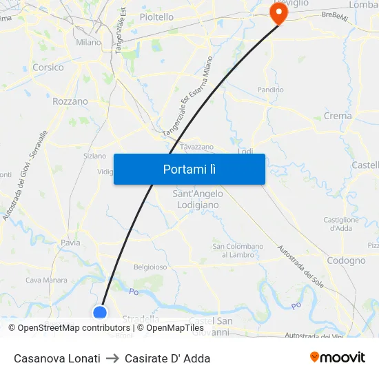 Casanova Lonati to Casirate D' Adda map