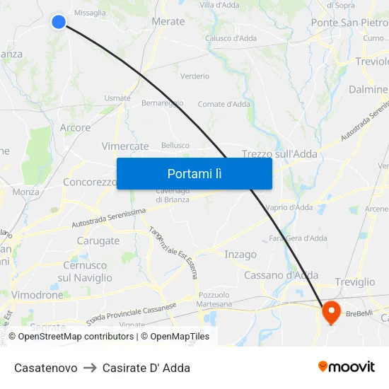 Casatenovo to Casirate D' Adda map