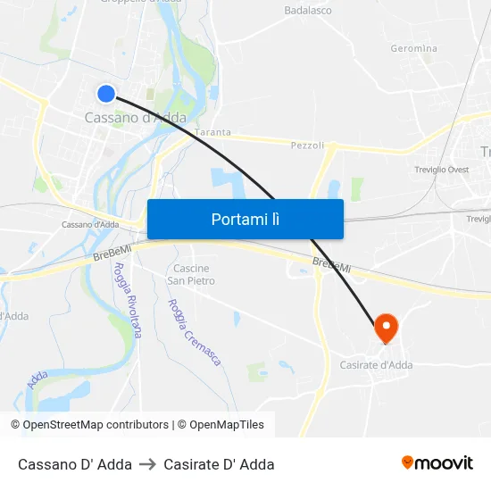 Cassano D' Adda to Casirate D' Adda map