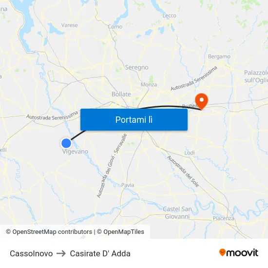 Cassolnovo to Casirate D' Adda map