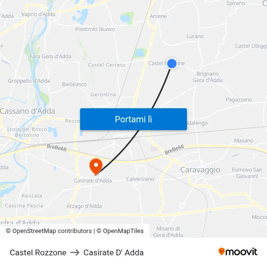 Castel Rozzone to Casirate D' Adda map
