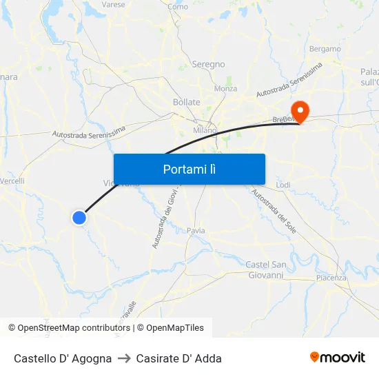 Castello D' Agogna to Casirate D' Adda map