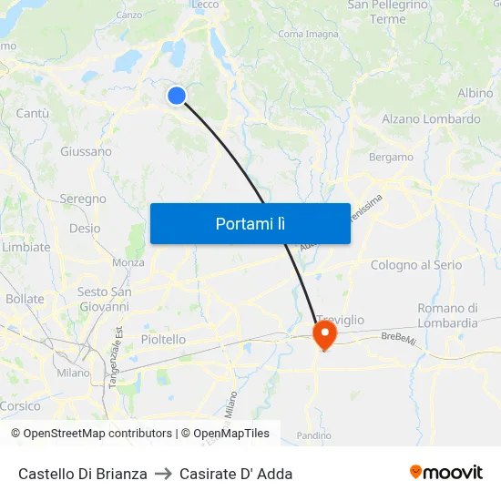 Castello Di Brianza to Casirate D' Adda map