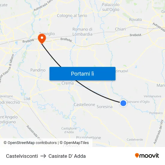 Castelvisconti to Casirate D' Adda map