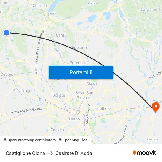 Castiglione Olona to Casirate D' Adda map