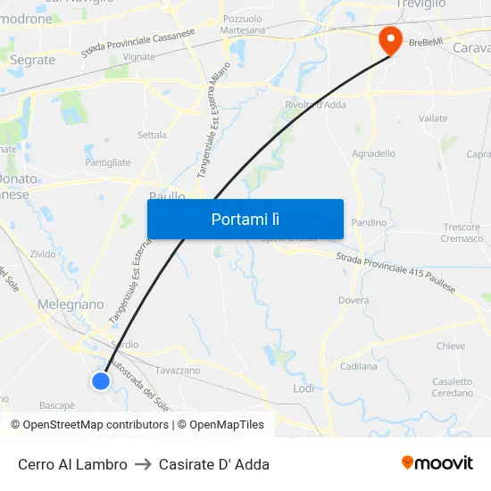 Cerro Al Lambro to Casirate D' Adda map