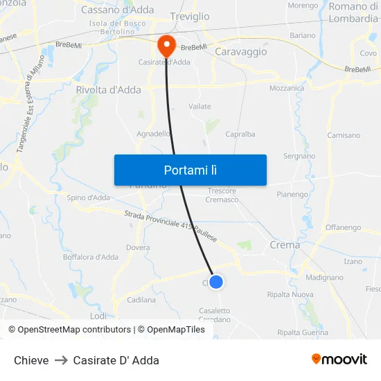 Chieve to Casirate D' Adda map