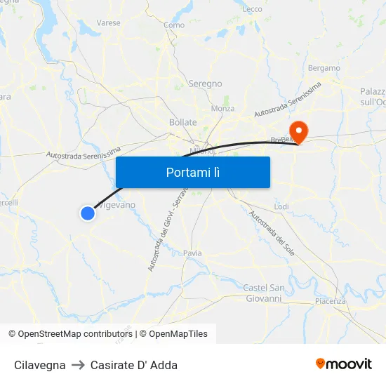 Cilavegna to Casirate D' Adda map