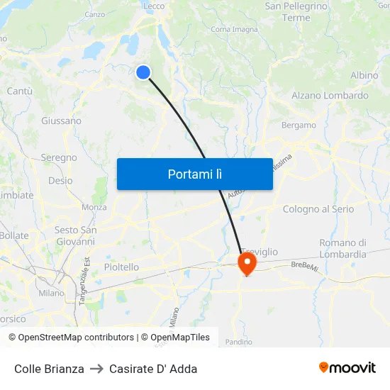 Colle Brianza to Casirate D' Adda map